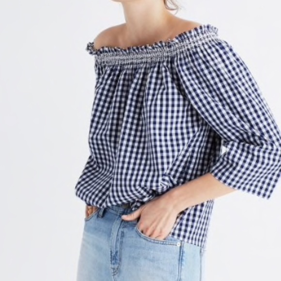 Madewell Tops - Madewell Gingham Off Shoulder Smocked Top Large
